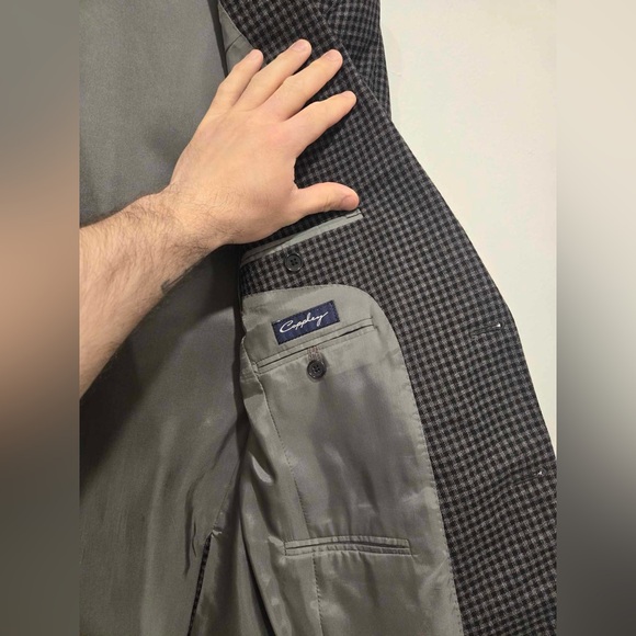 Checkered Dark Grey Coppley Men’s Tailored Suit Jacket 100% Wool - Picture 2 of 3